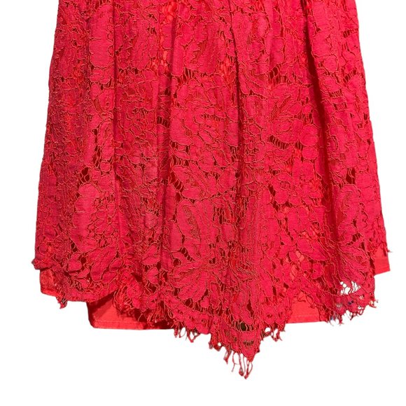 Lulus Lace Dress S Allover Surplice V-Neck A-Line Skater Eyelash Scalloped Red - Picture 10 of 13